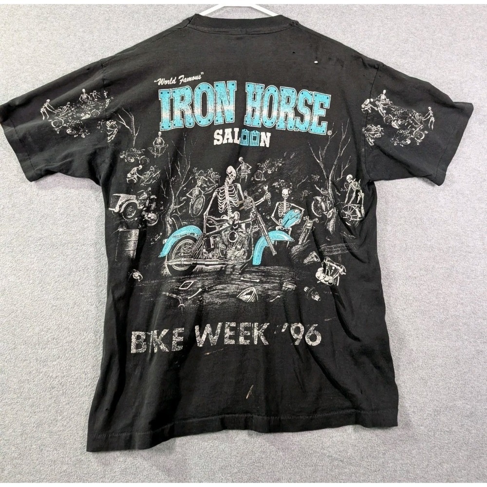 VTG 90s Iron Horse Saloon Bike Week Tee USA Made Single Stitch XL Skeletons Goth